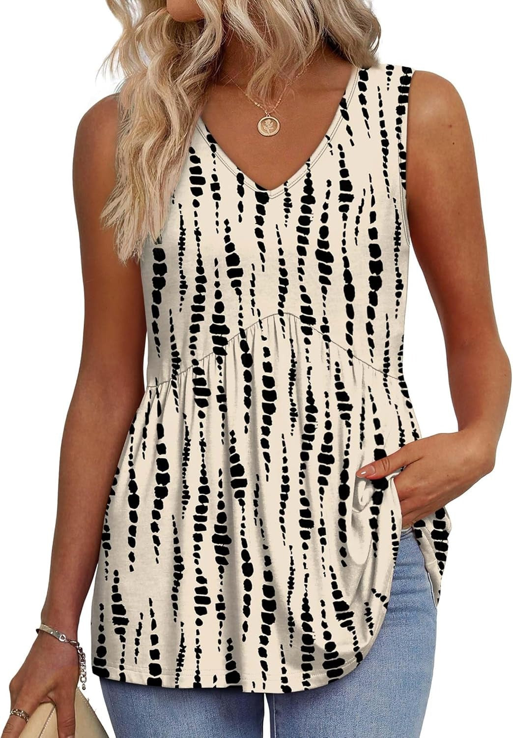 Limited time sale🔥Women's Print Flowy Sleeveless V Neck Peplum Tank Tops