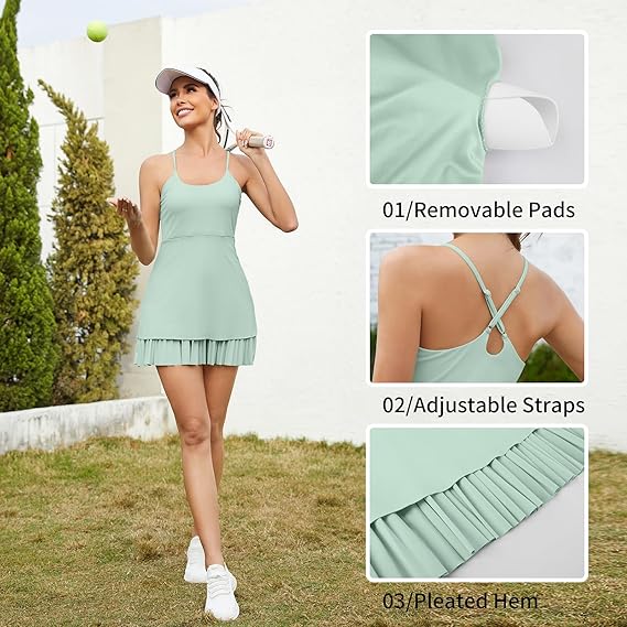 Women's Cross Back Ruffled Hem Tennis Dress with Built-in Shorts