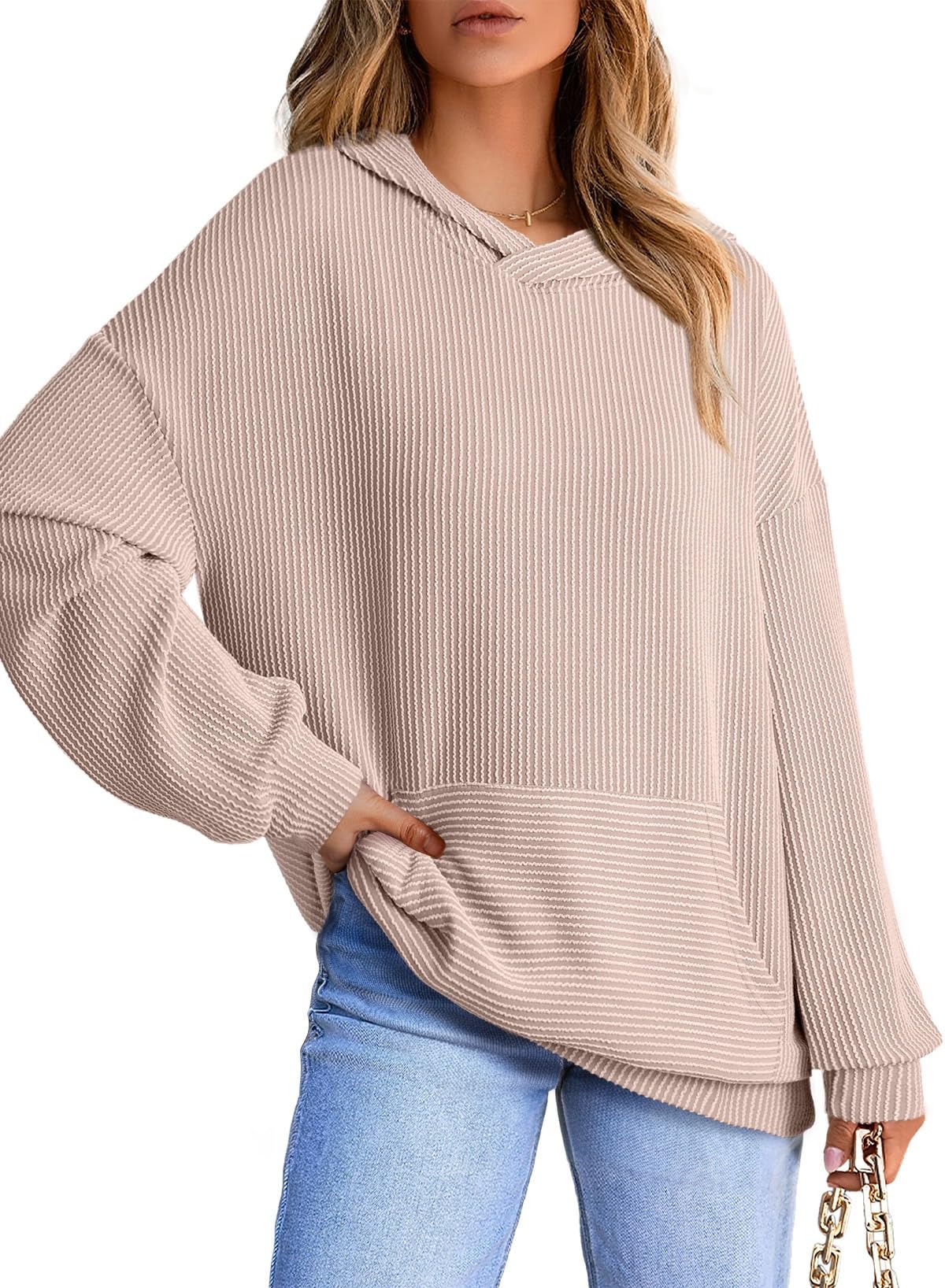 Limited time sale🔥Women's Ribbed Knit Pullover Hoodie
