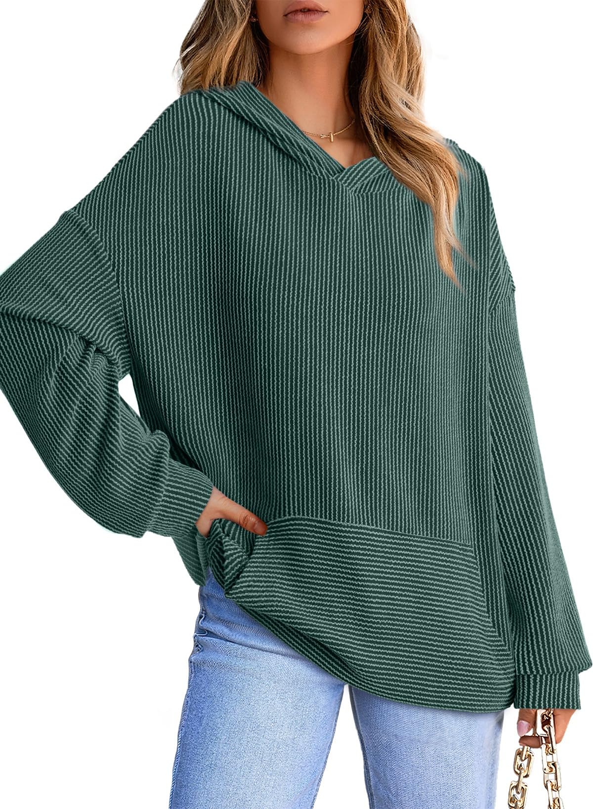 Limited time sale🔥Women's Ribbed Knit Pullover Hoodie