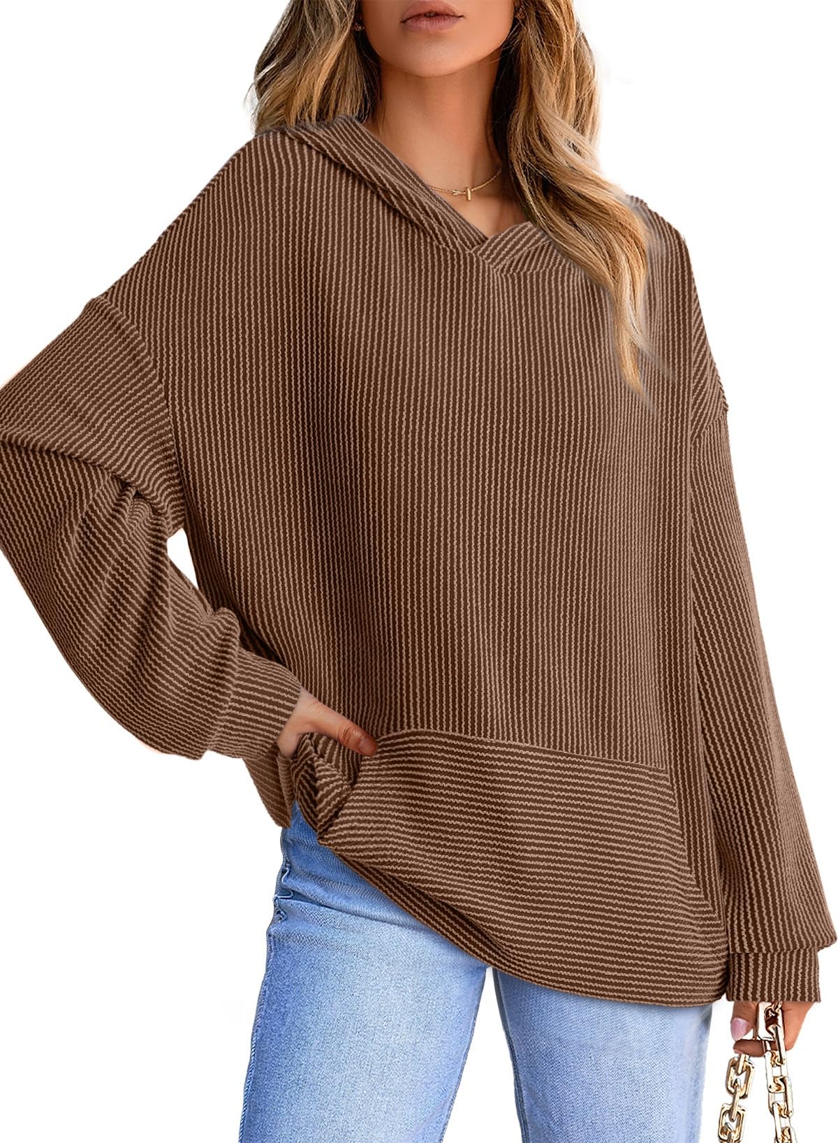 Limited time sale🔥Women's Ribbed Knit Pullover Hoodie