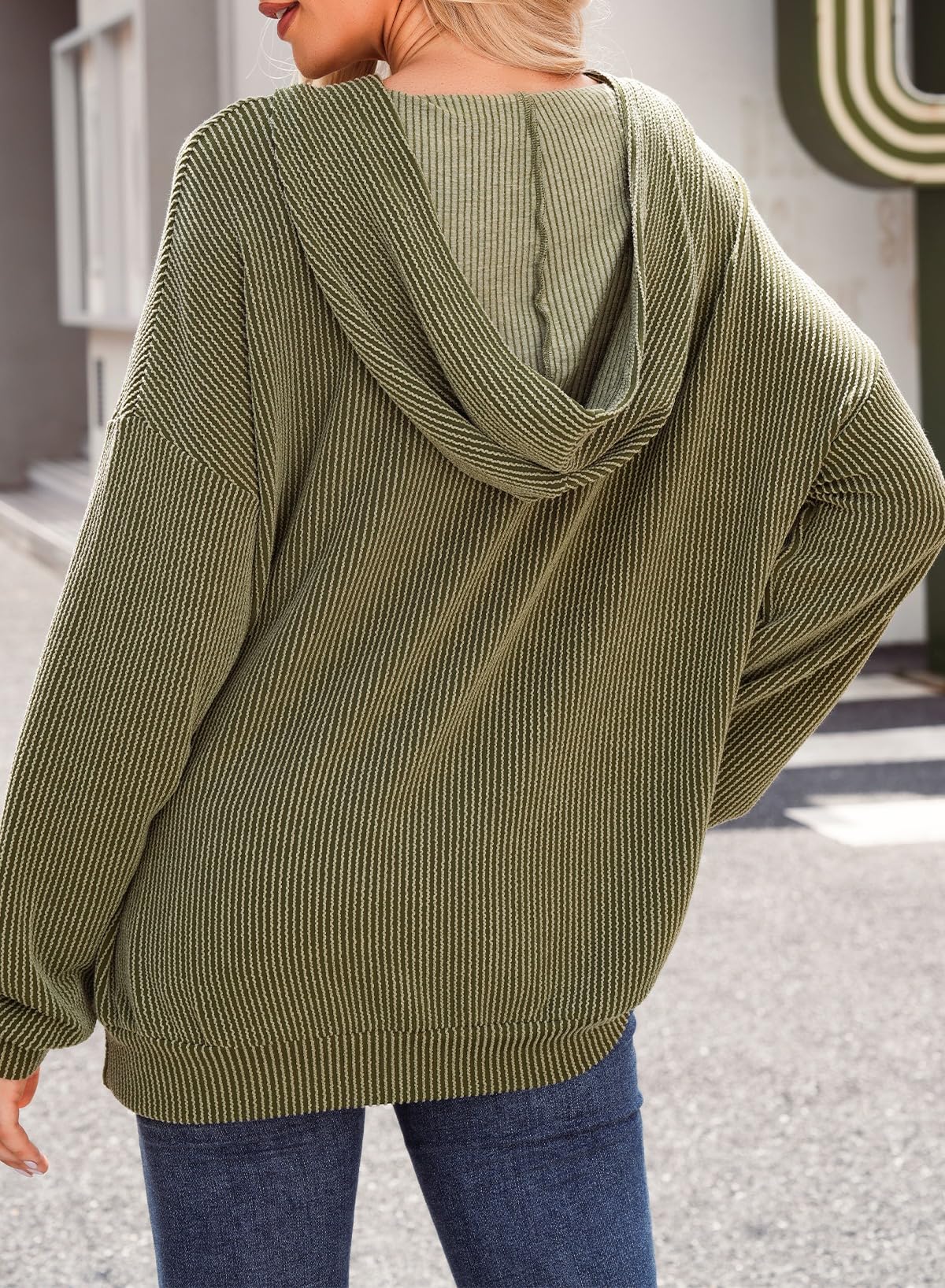 Limited time sale🔥Women's Ribbed Knit Pullover Hoodie