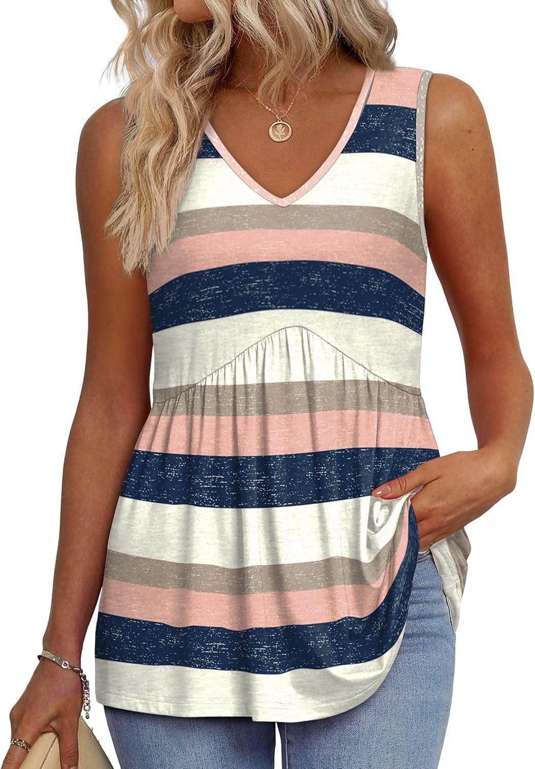 Limited time sale🔥Women's Print Flowy Sleeveless V Neck Peplum Tank Tops