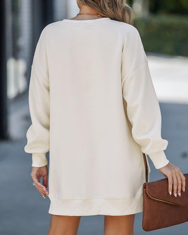 Limited time sale🔥Women’s Long Sleeve Pullover Sweatshirt Zipper Slit Casual Dress