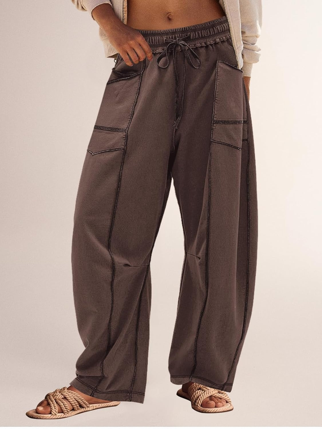 Limited time sale🔥Women's Casual Drawstring Wide Leg Sweatpants Baggy Barrel Pants