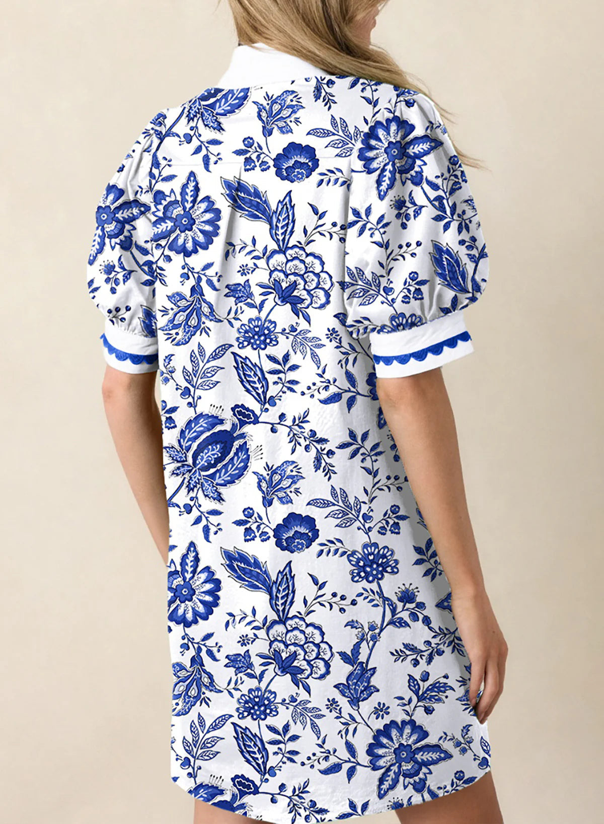 Limited time sale🔥Women's Floral Print V Neck Ricrac Trim Puff Sleeve Dress