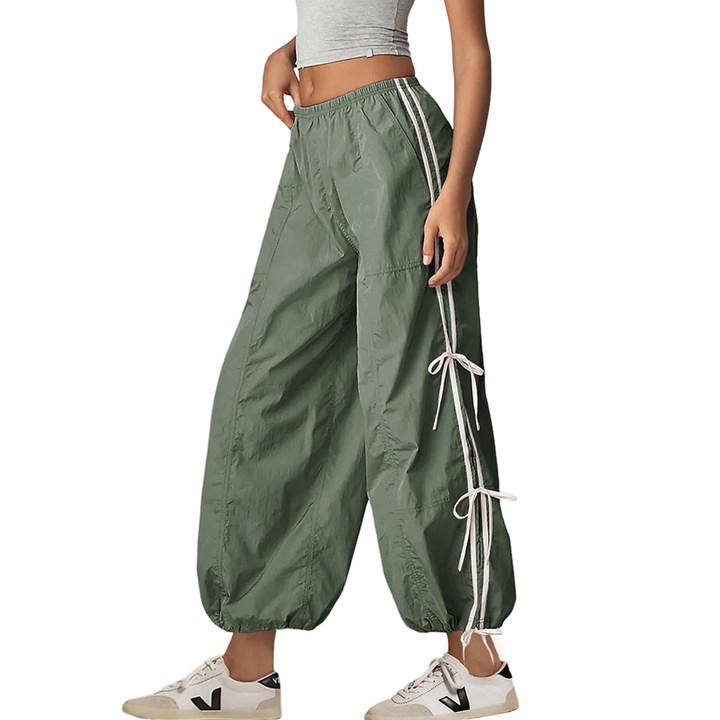 ✨ Women's Parachute Pants Elastic High Waist Full Twist Hiking Cargo Pants