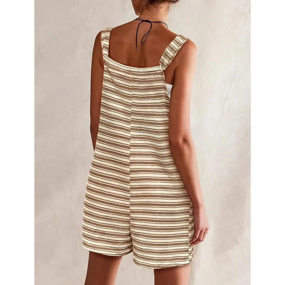Summer Casual Sleeveless Striped Romper – Loose Overalls Jumpsuit with Pockets