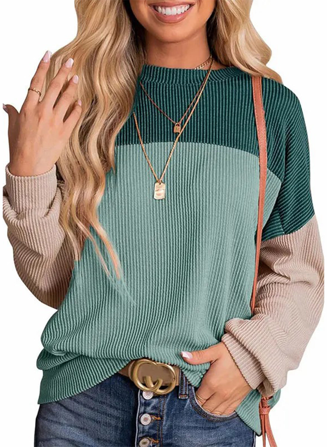 Limited time sale 🔥Women's Ribbed Colorblock Long Sleeve Top