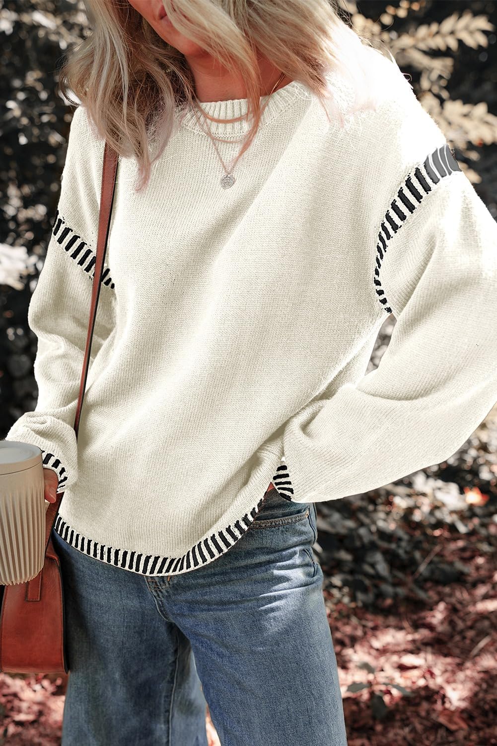 Limited time sale🔥Women's Crew Neck Stitched Loose Sweater Warm Top
