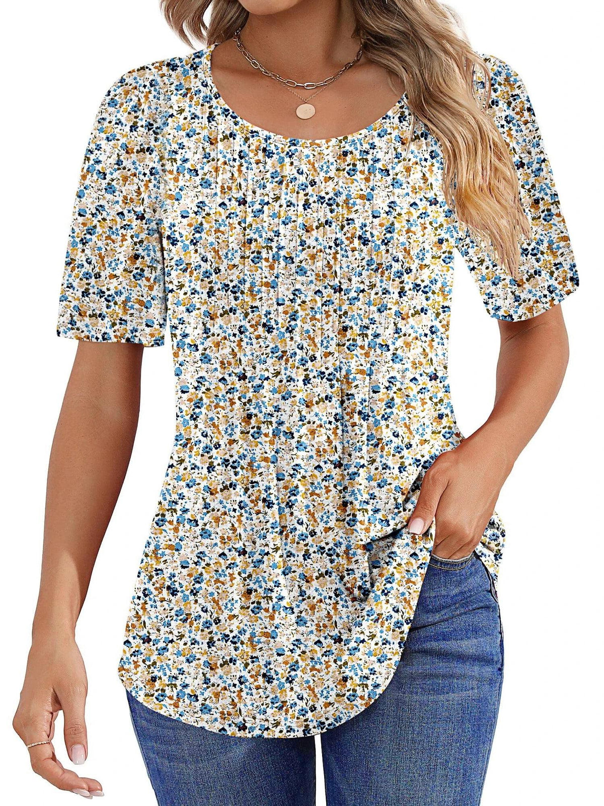 Limited time sale🔥Women Summer Pleated Short Sleeve Tunic Blouses Tops