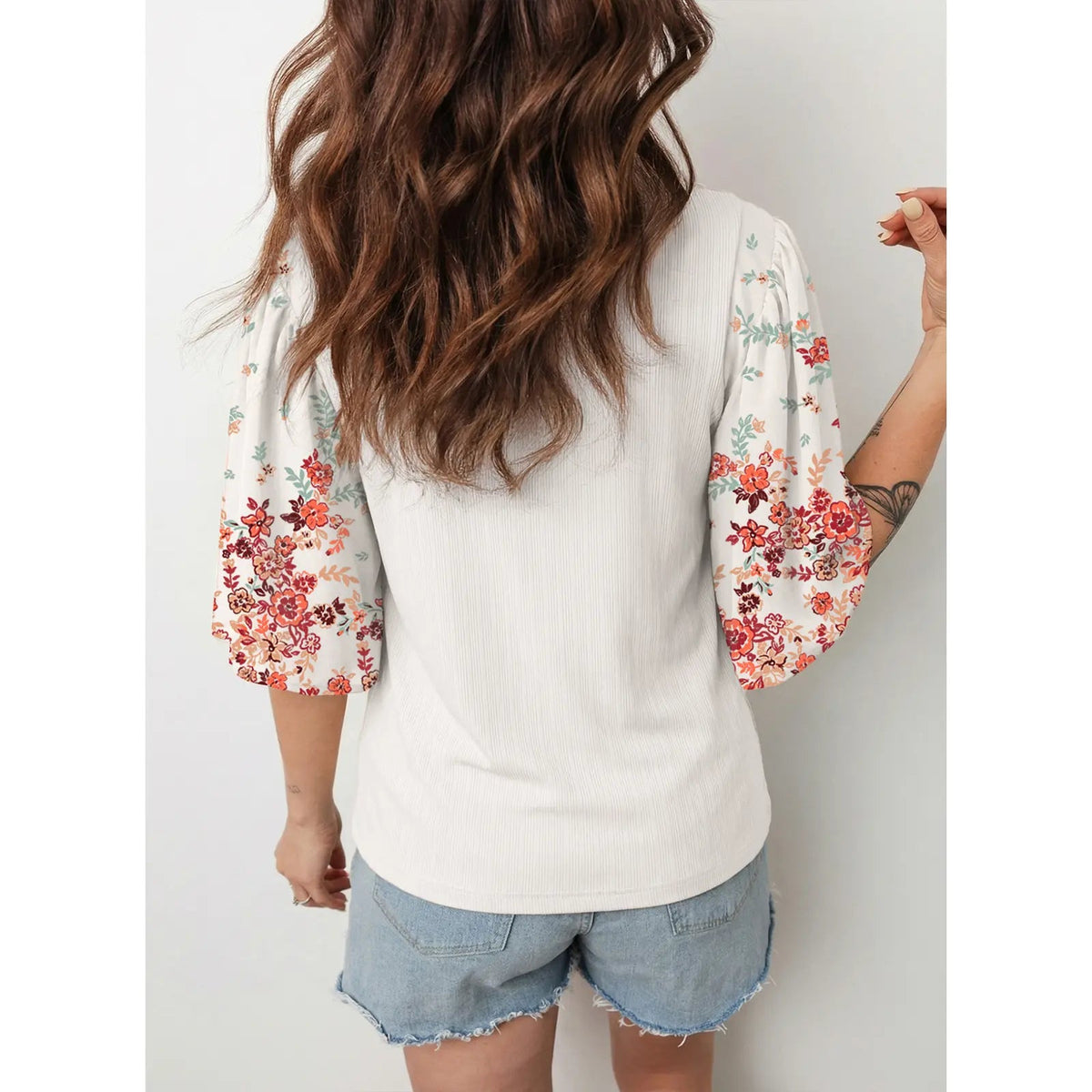 Women's Boho Floral Patchwork 3/4 Sleeve Blouse