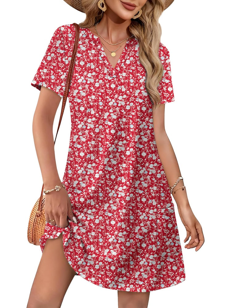 Limited time sale🔥Women Casual V Neck Hawaiian Midi Dress With Pockets