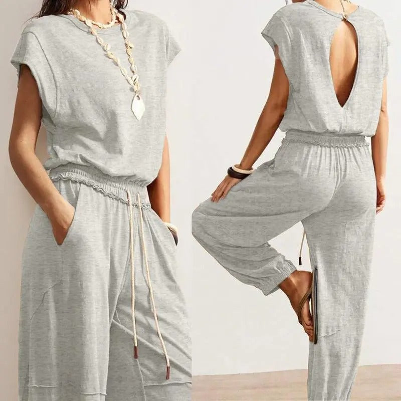 Women's Casual Sleeveless One Piece Jumpsuits Drawstring Romper