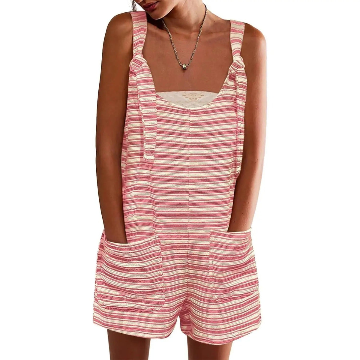 Summer Casual Sleeveless Striped Romper – Loose Overalls Jumpsuit with Pockets