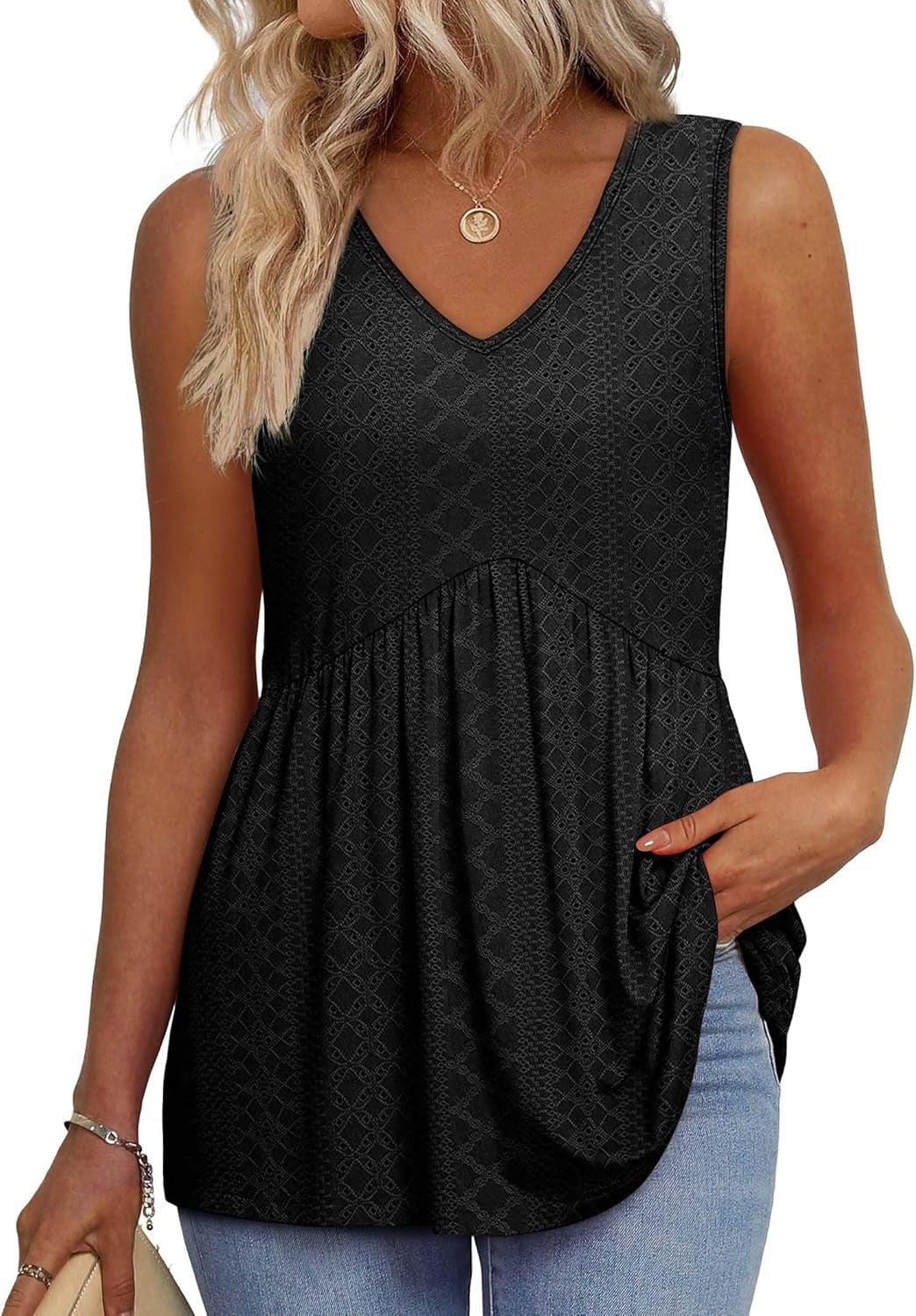 Limited time sale🔥Women's Print Flowy Sleeveless V Neck Peplum Tank Tops