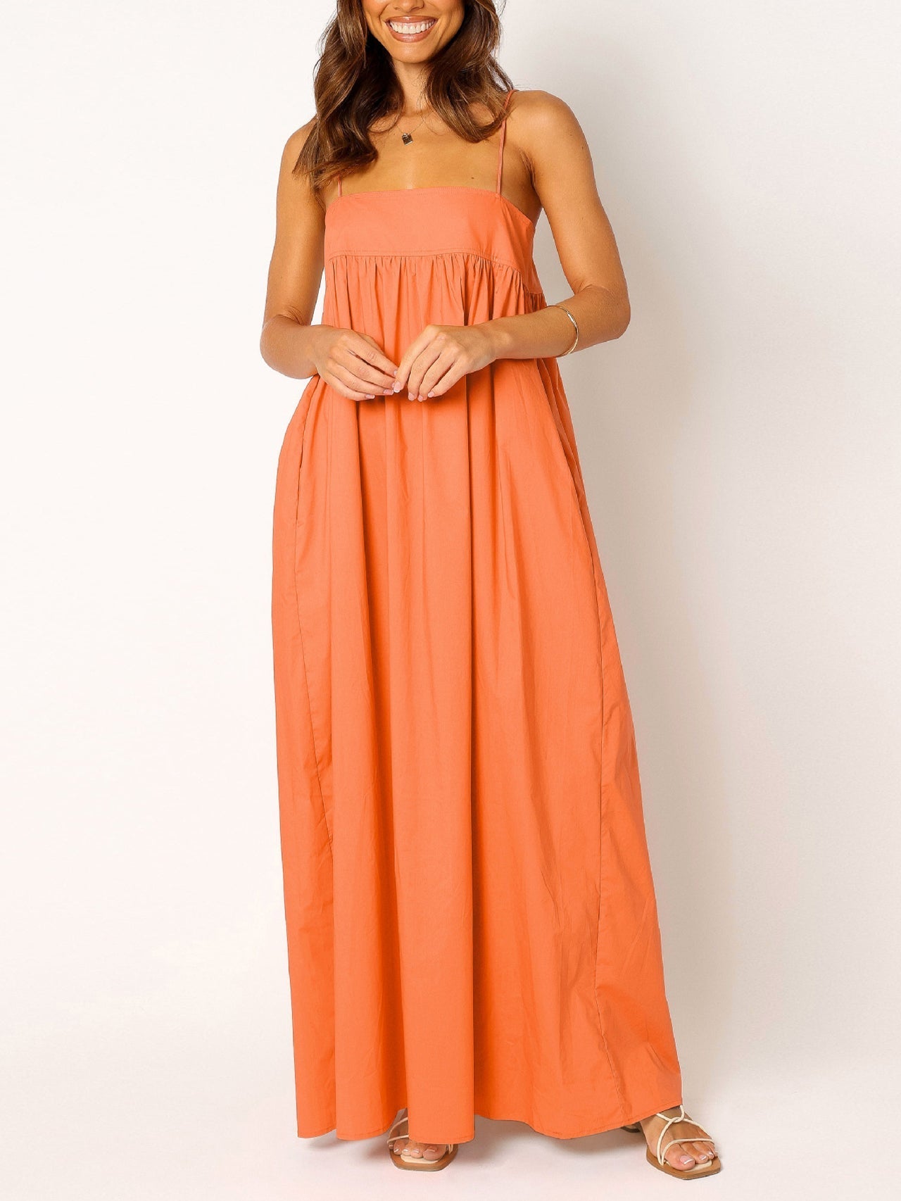 Women's Summer Backless Tied Spaghetti Straps Casual Cutout Maxi Dress with Pockets