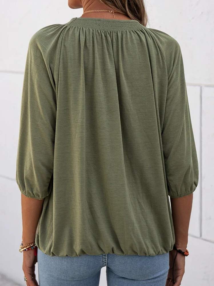 ✨Women's Casual Cotton 3/4 Sleeve Loose Pleated Basic Tops