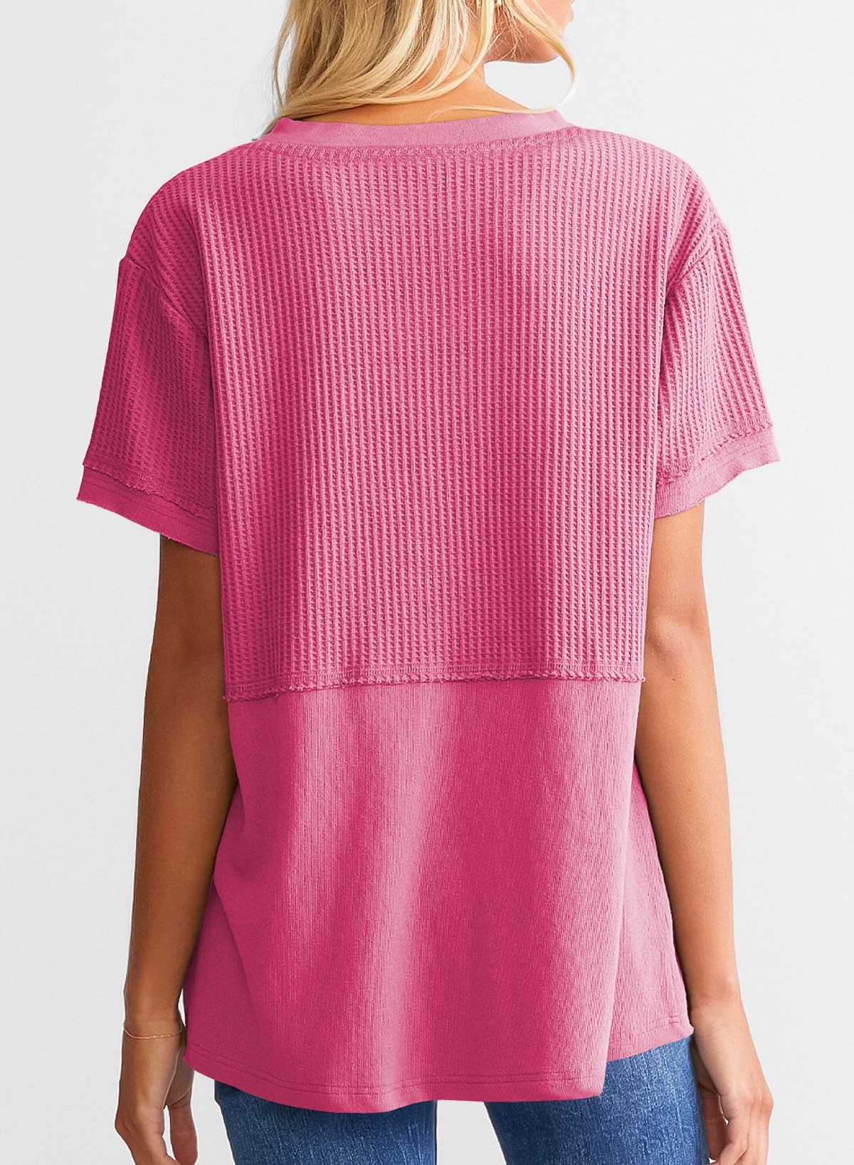 Limited time sale🔥Women's Casual V Neck Waffle Knit Tops Short Sleeve T Shirts