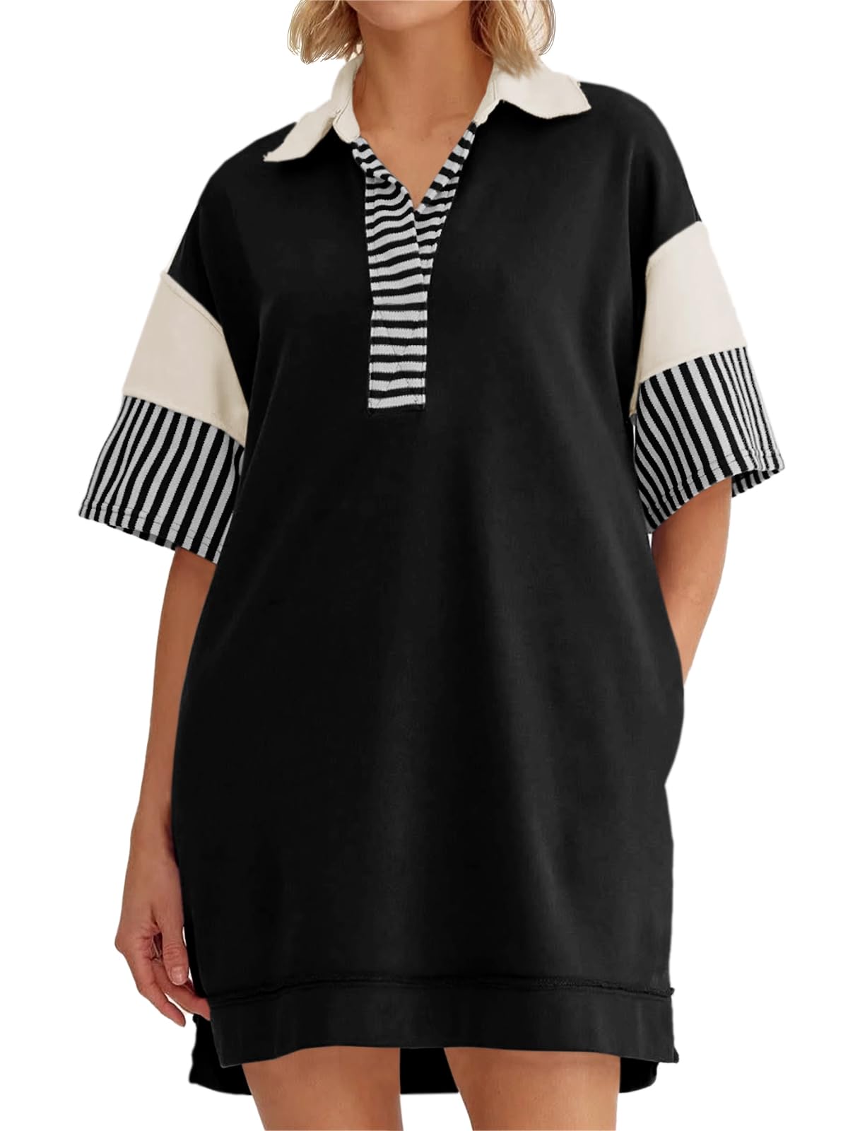 Limited time sale🔥Color Block Notch Neck Mini Dress