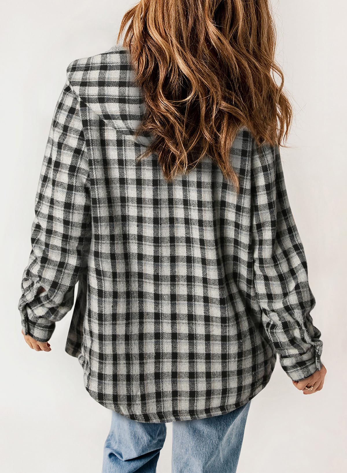 HOT SALE🔥Women's Fall Fuzzy Flannel Long Sleeve Plaid Jacket Coat with Hood