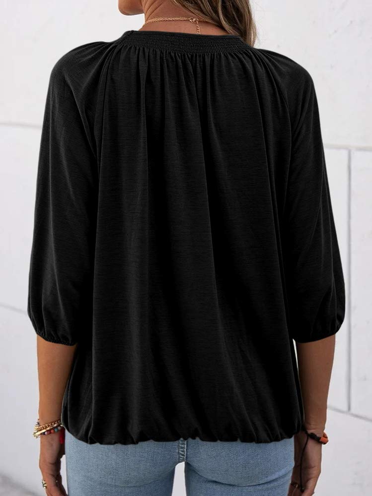 Limited time sale 🔥Women's Casual Cotton 3/4 Sleeve Loose Pleated Basic Tops