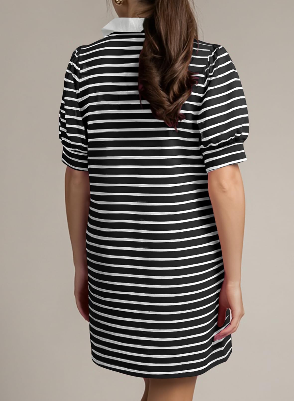 Limited time sale🔥Women's Casual Polo V Neck T Shirt Striped Dress