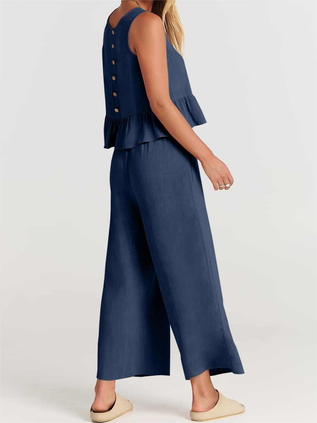 Limited time sale🔥Women 2 Piece Outfits Tank Crop Top Wide Leg Pants Lounge Matching Sets