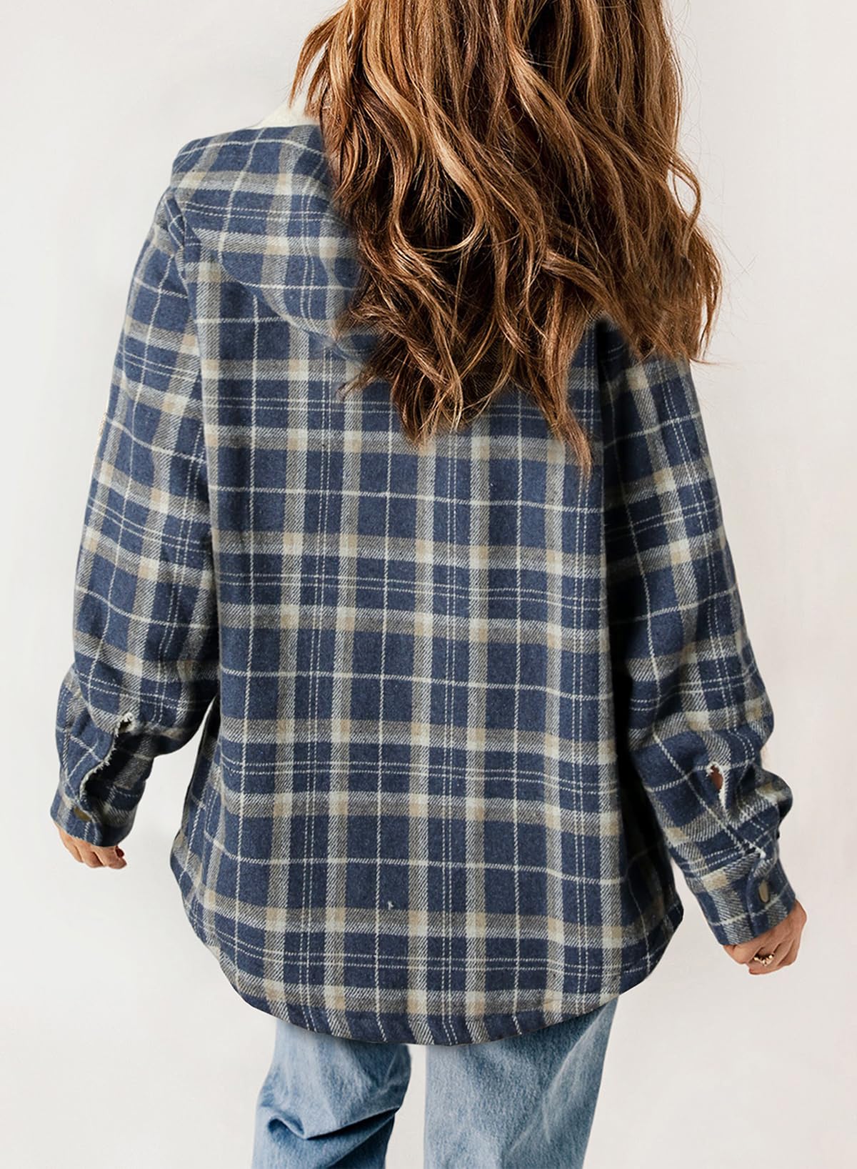 HOT SALE🔥Women's Fall Fuzzy Flannel Long Sleeve Plaid Jacket Coat with Hood