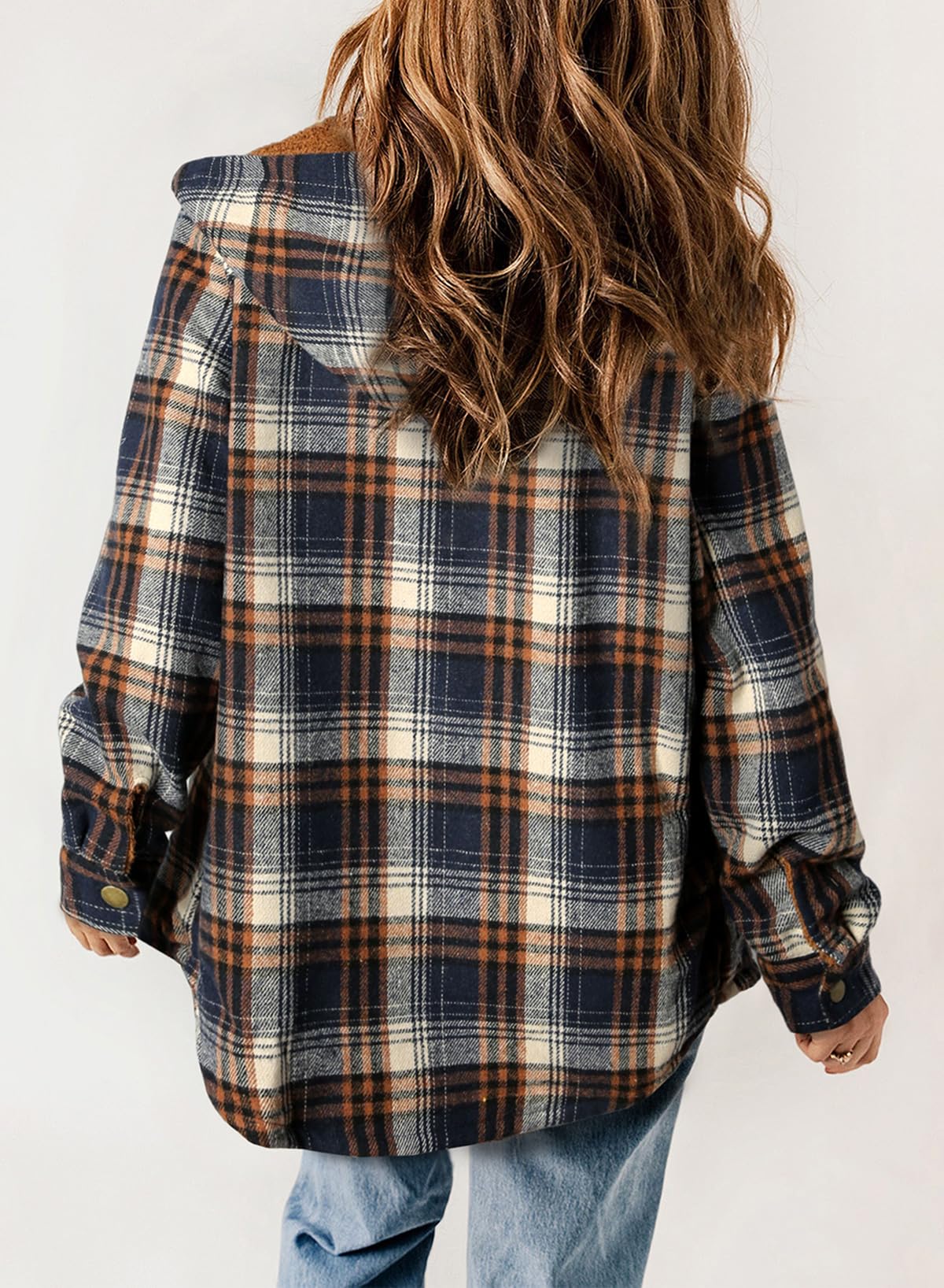 HOT SALE🔥Women's Fall Fuzzy Flannel Long Sleeve Plaid Jacket Coat with Hood