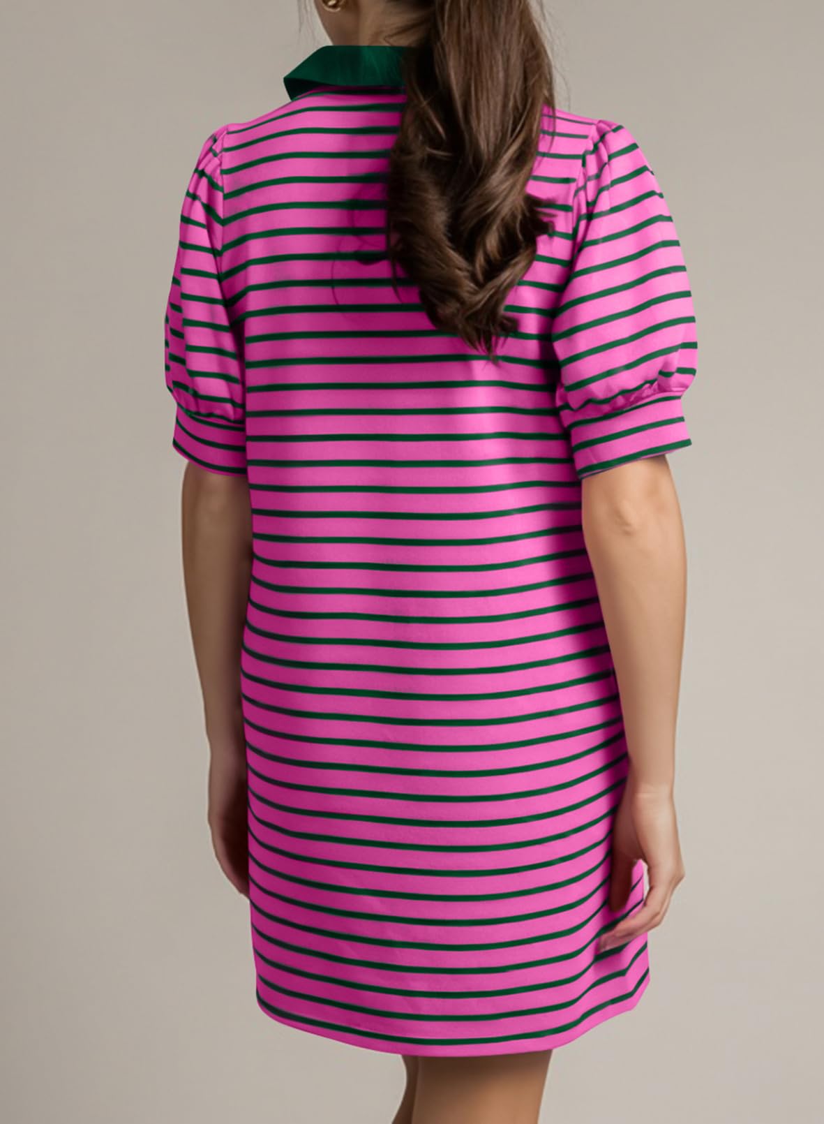Limited time sale🔥Women's Casual Polo V Neck T Shirt Striped Dress