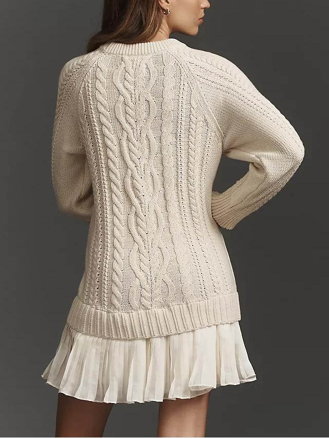 Limited time sale🔥Women Crewneck Cable Knit Sweater Mini Dress