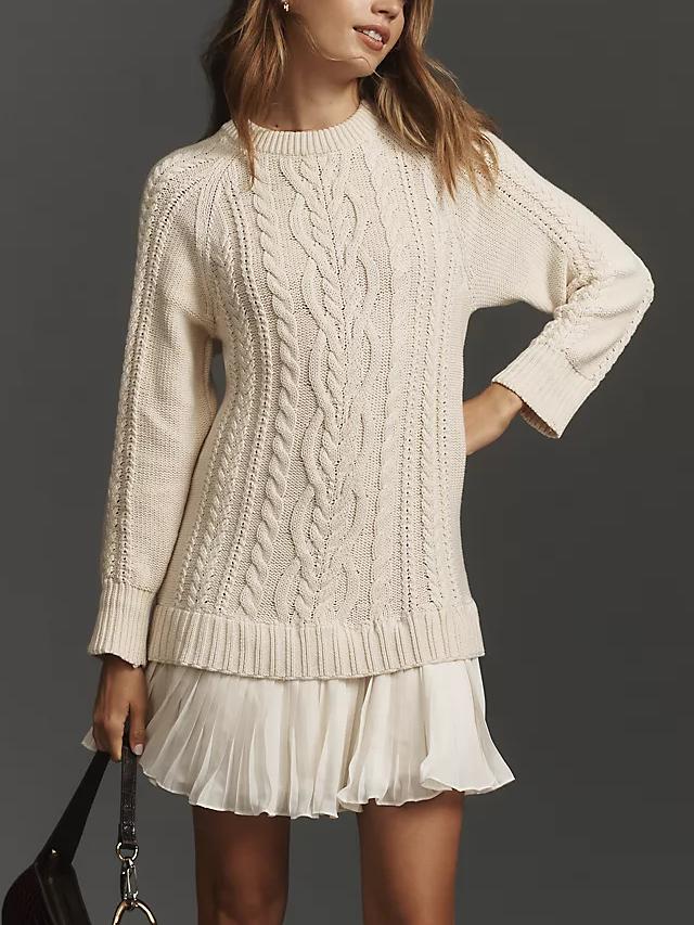 Limited time sale🔥Women Crewneck Cable Knit Sweater Mini Dress