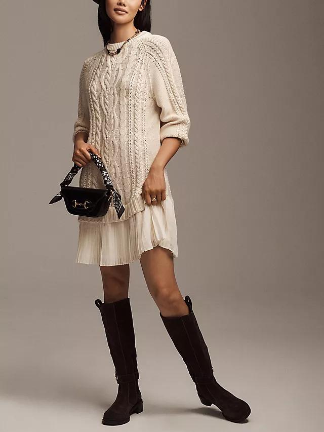 Limited time sale🔥Women Crewneck Cable Knit Sweater Mini Dress