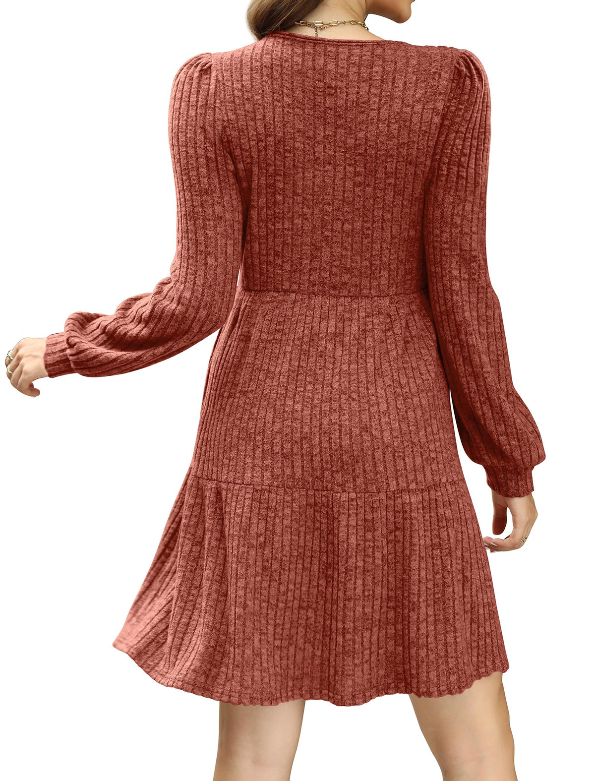 Limited time sale🔥Women's Square Neck Lantern Sleeve Ribbed Dress