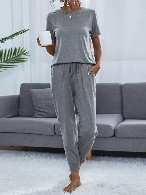 ✨Women's Casual Cozy 2 Piece Wear T-shirt&Cropped Pocket Drawstring Pants Set