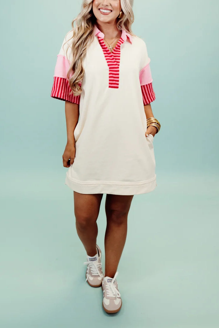Limited time sale🔥Color Block Notch Neck Mini Dress