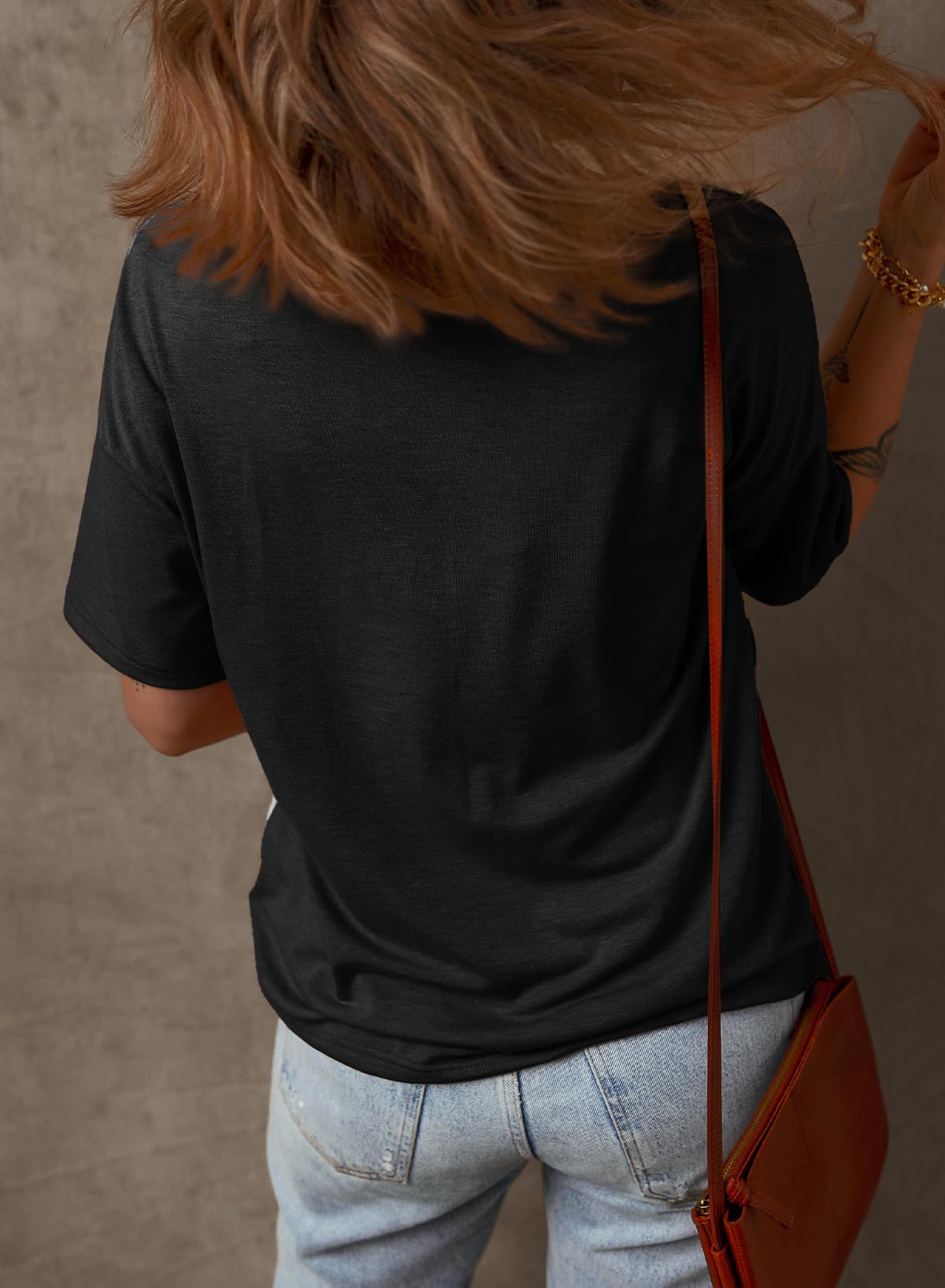 Limited time sale🔥Women's Half Sleeve Waffle Knit Casual V Neck Colorblock Patchwork Shirts