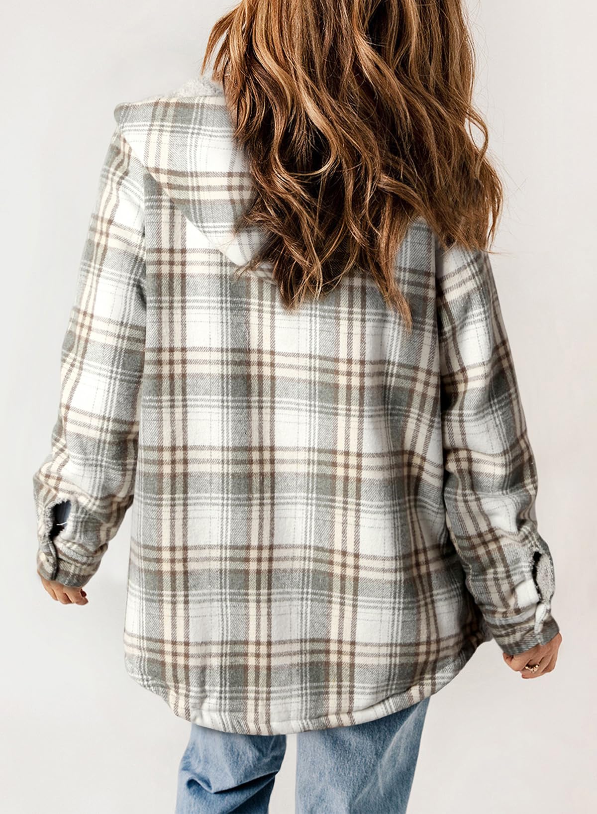 HOT SALE🔥Women's Fall Fuzzy Flannel Long Sleeve Plaid Jacket Coat with Hood