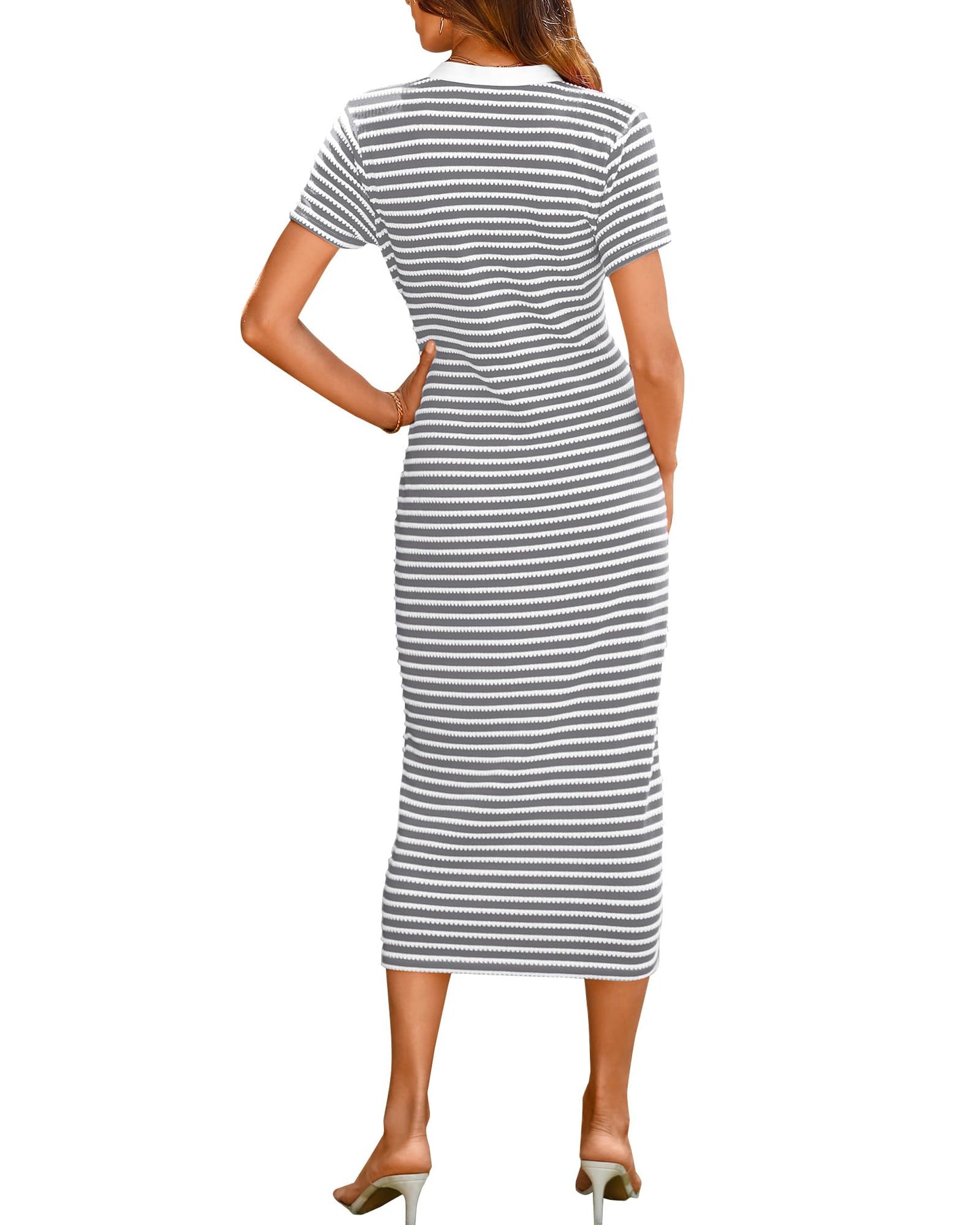 Women Casual Dresses Short Sleeve Striped Midi Dresses(Buy 2 Free Shipping)