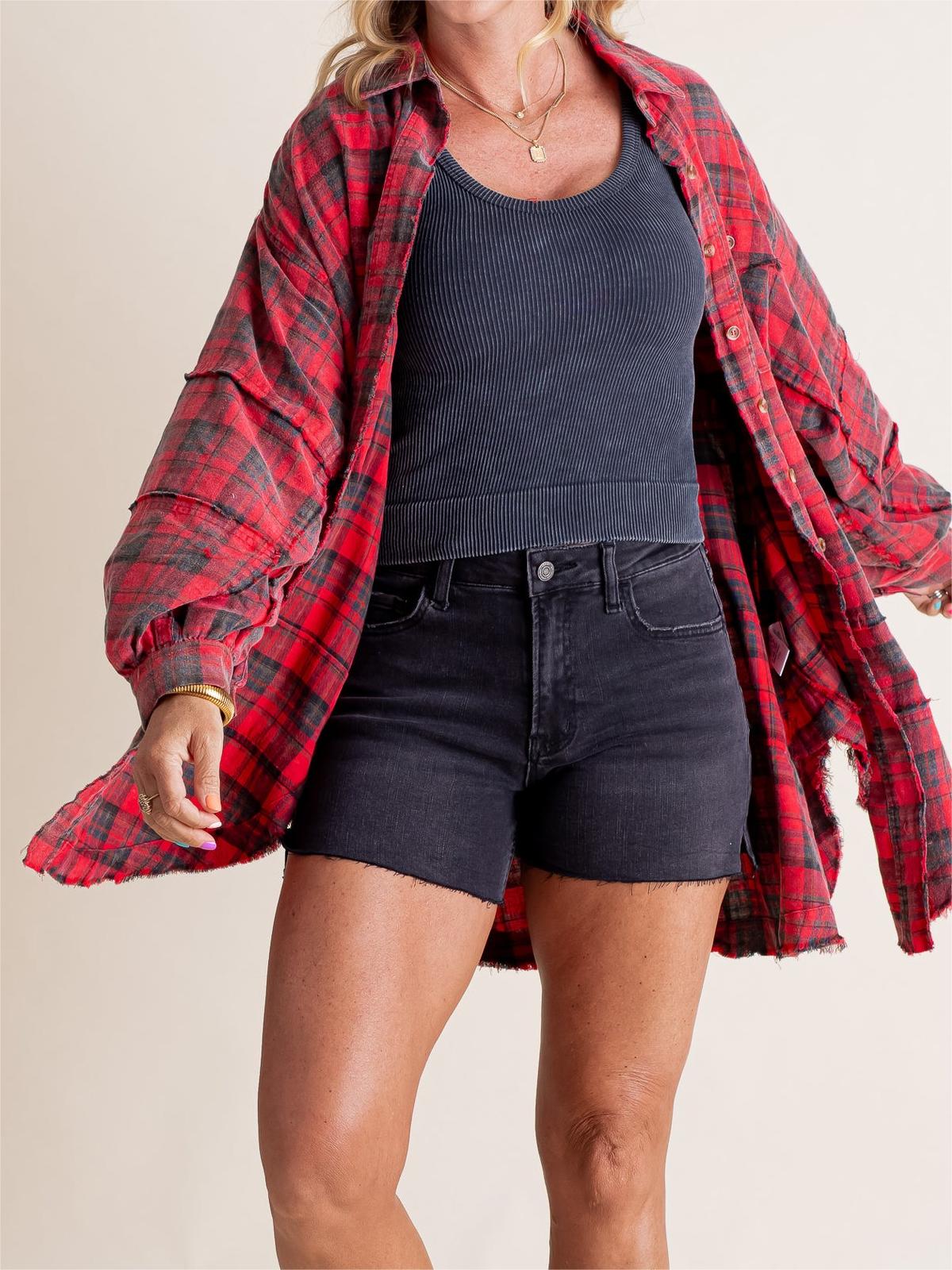 Limited time sale🔥Women's Seams Raw Edge Washed Oversized Shirt Jacket