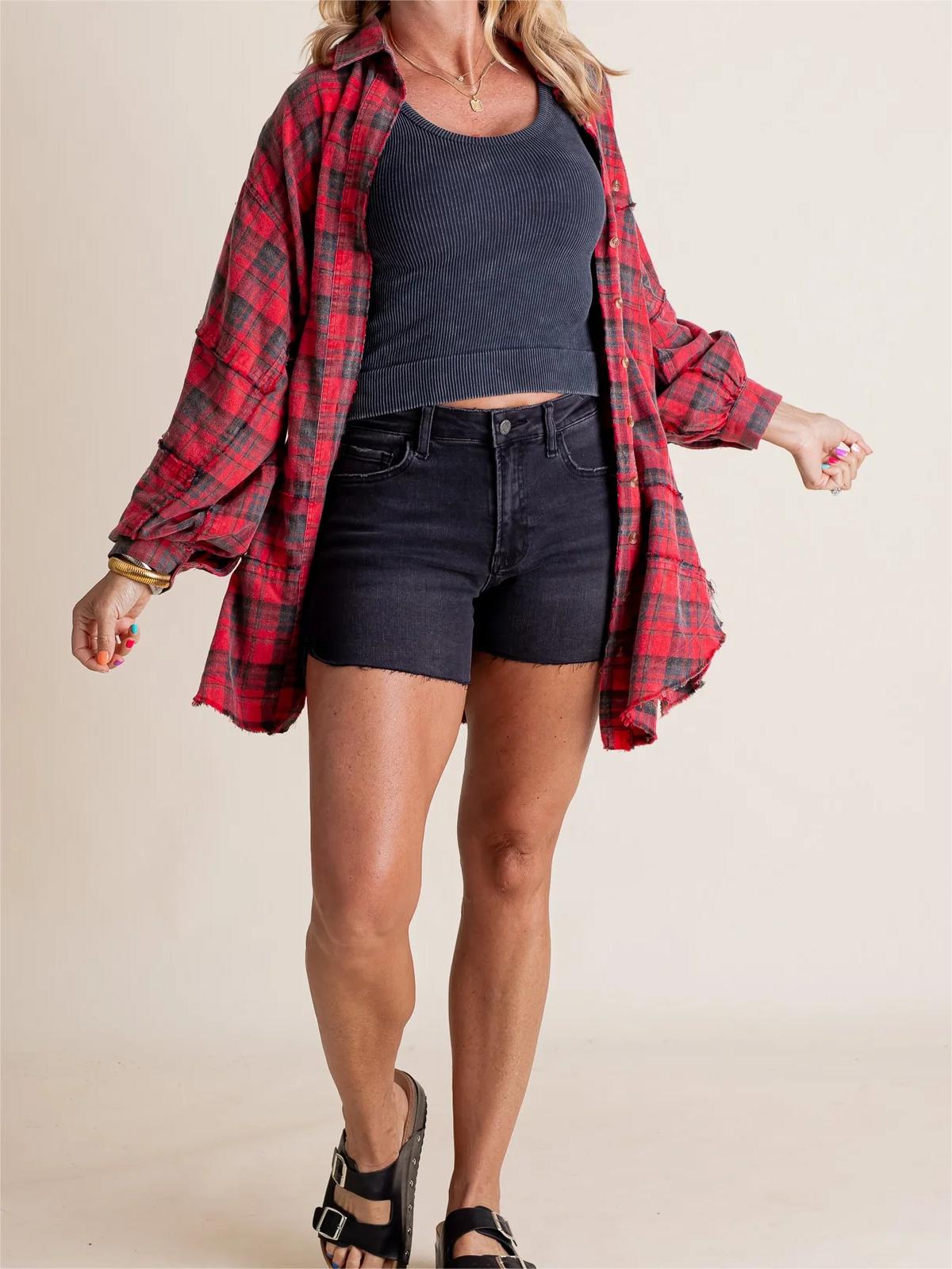 Limited time sale🔥Women's Seams Raw Edge Washed Oversized Shirt Jacket