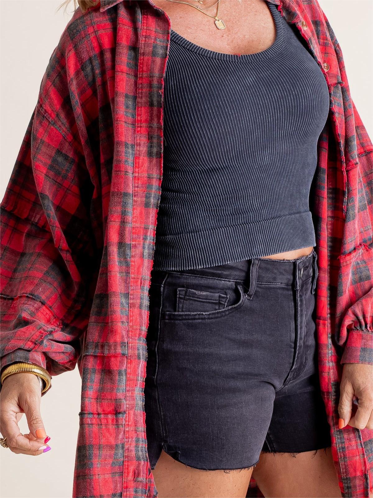 Limited time sale🔥Women's Seams Raw Edge Washed Oversized Shirt Jacket