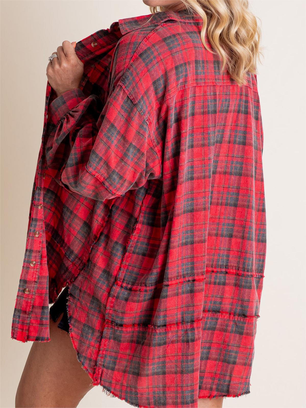 Limited time sale🔥Women's Seams Raw Edge Washed Oversized Shirt Jacket