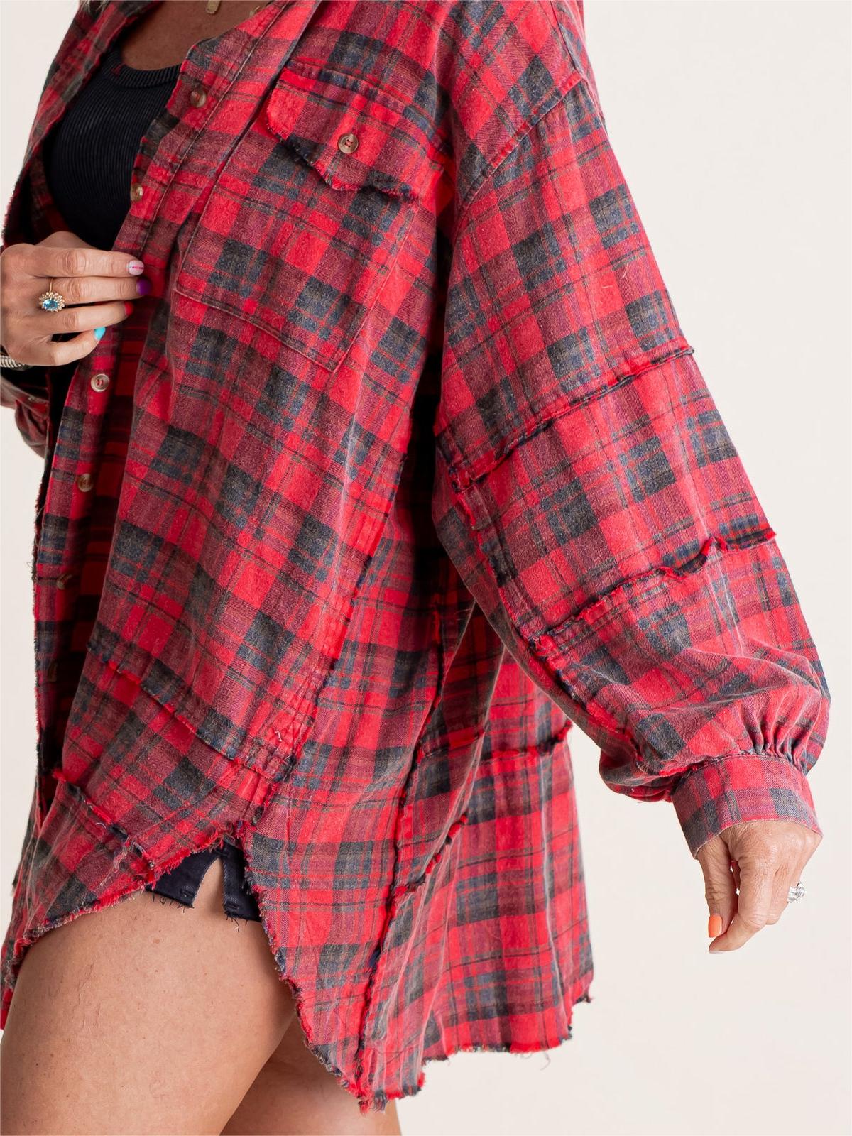 Limited time sale🔥Women's Seams Raw Edge Washed Oversized Shirt Jacket