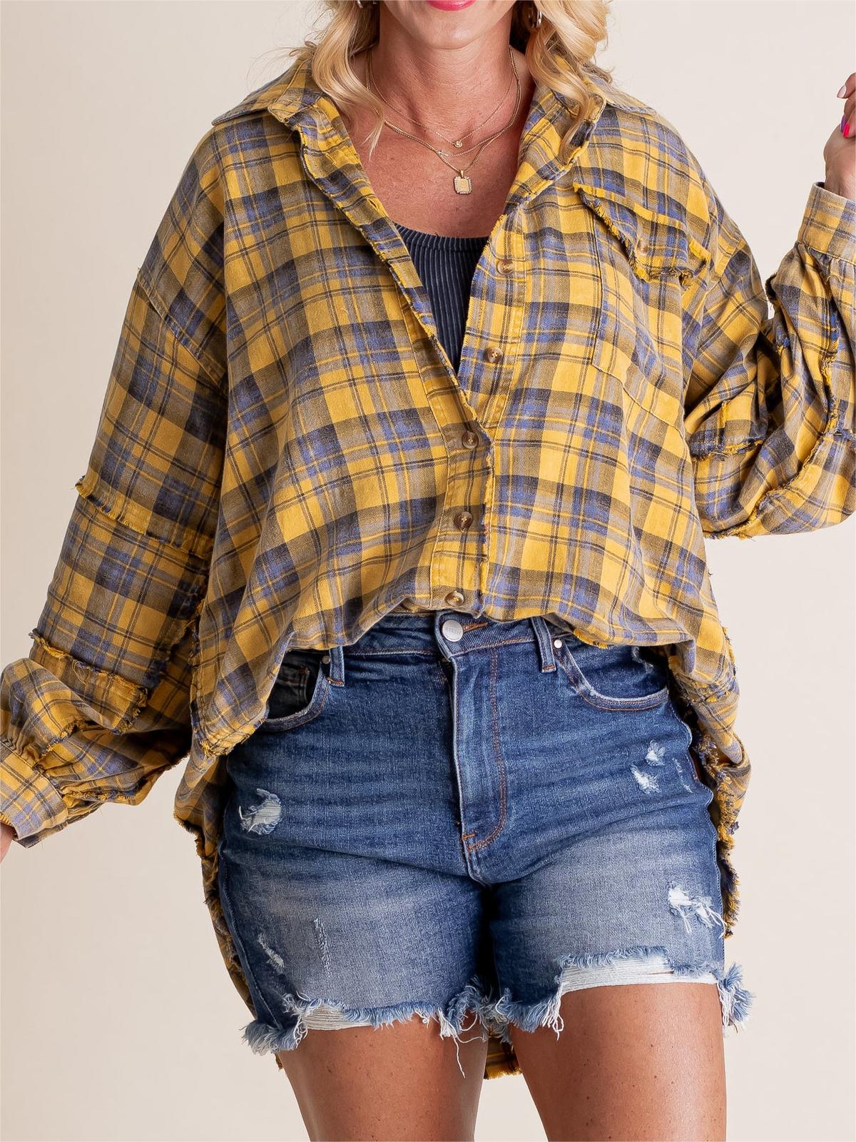 Limited time sale🔥Women's Seams Raw Edge Washed Oversized Shirt Jacket