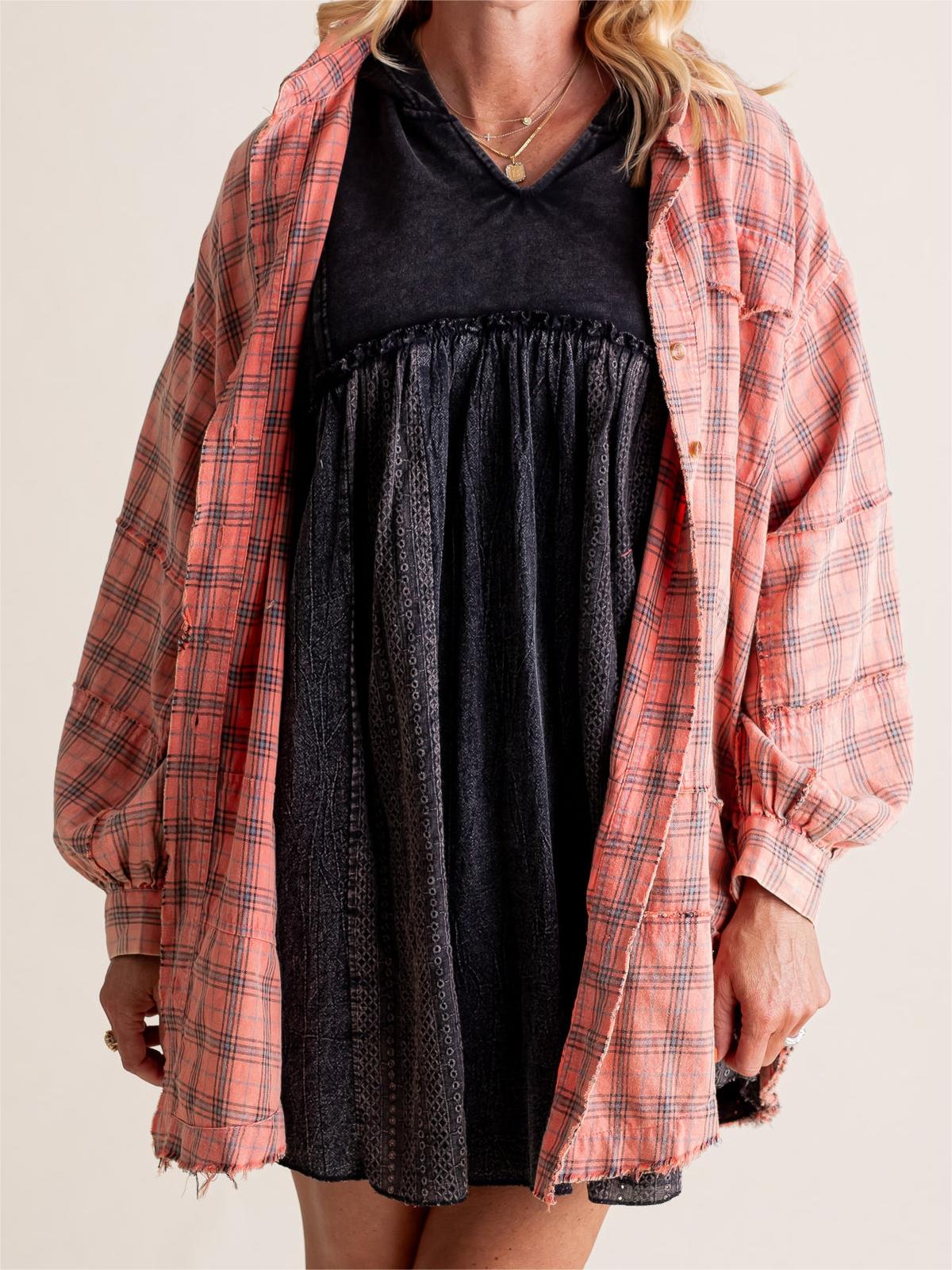 Limited time sale🔥Women's Seams Raw Edge Washed Oversized Shirt Jacket