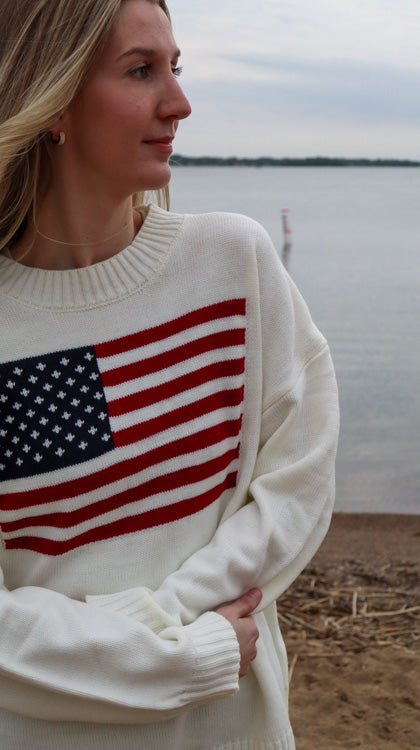 Patriotic Flag Sweater Simple White Loose Top💞