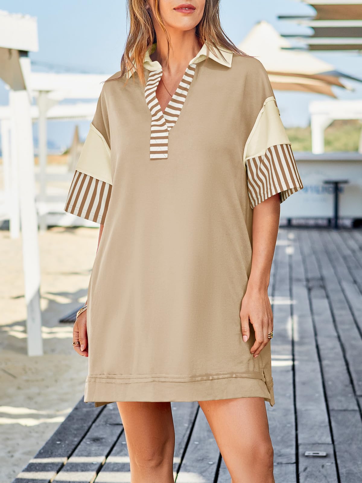 Limited time sale🔥Color Block Notch Neck Mini Dress