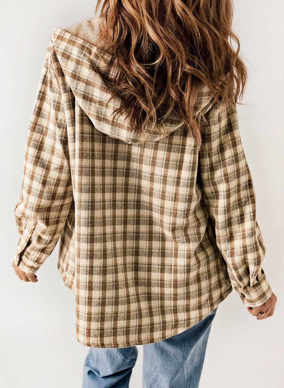 HOT SALE🔥Women's Fall Fuzzy Flannel Long Sleeve Plaid Jacket Coat with Hood